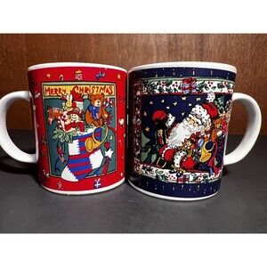 Set of 2 Vintage Christmas Holiday Coffee Mugs Cups Gibson Housewares